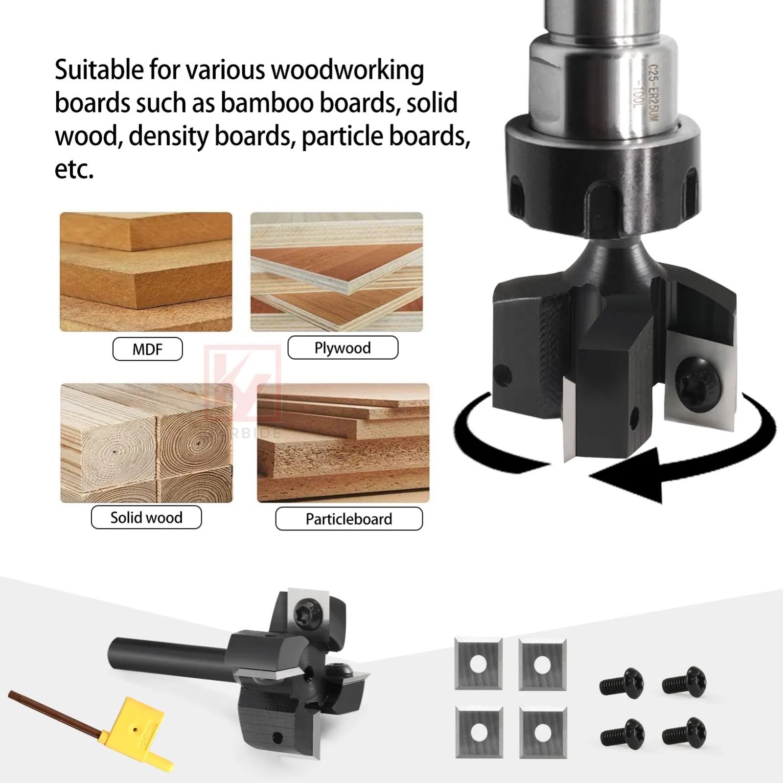 KY 4 Flutes Spoilboard Surfacing Router Bit with Carbide Blade