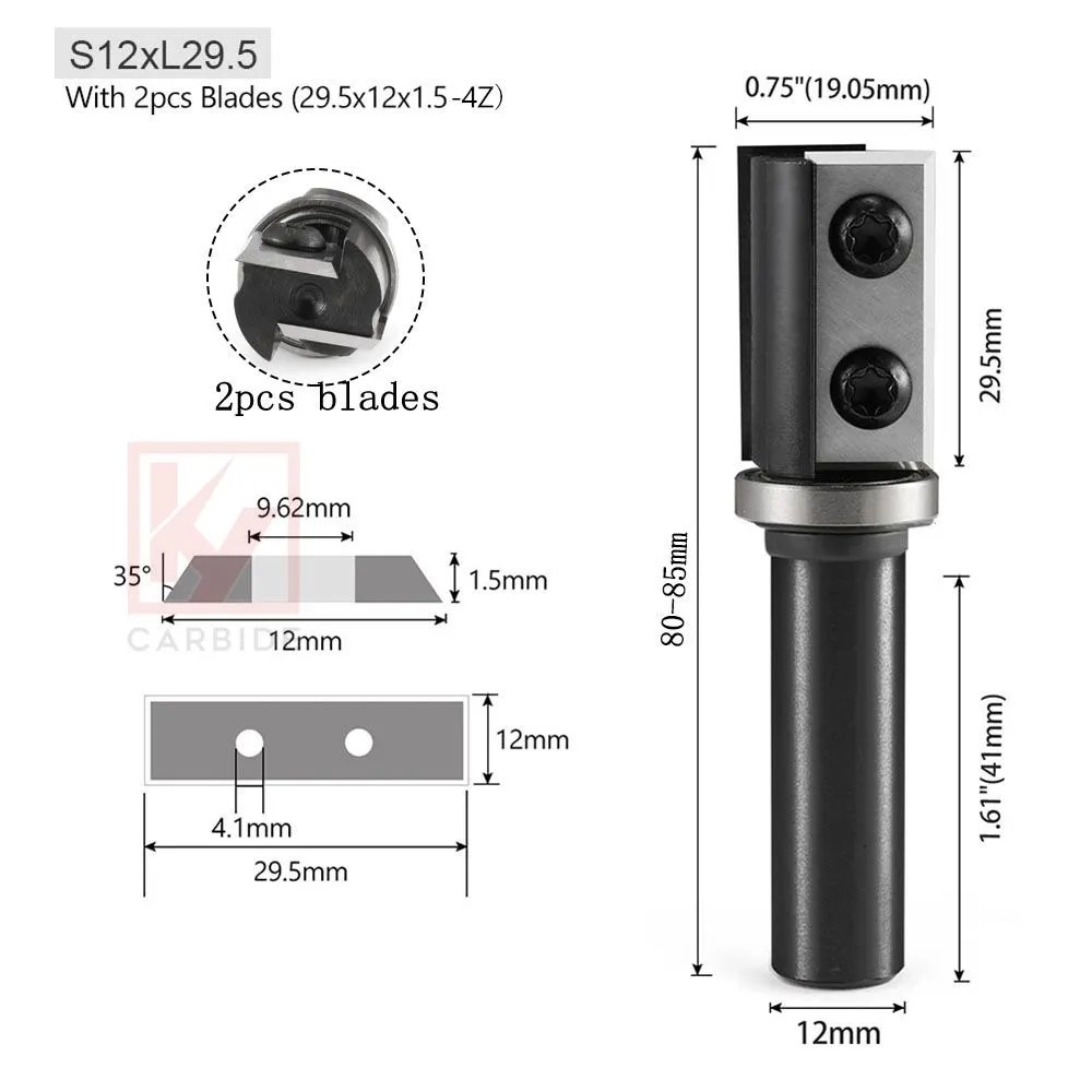 Top Bearing Flush Trim Router Bit With Inserts