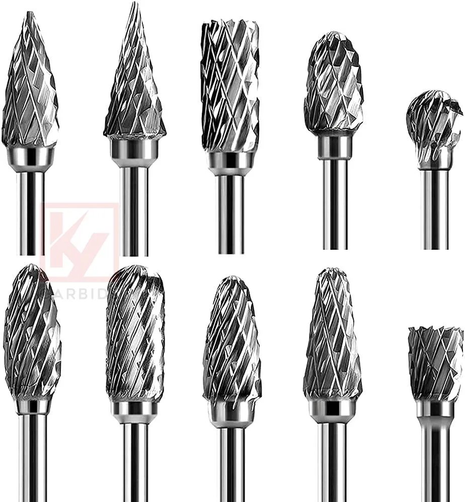 Double Cut Carbide Rotary Burr Set - 10 Pcs 1/4